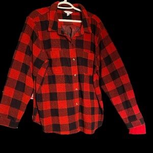 Womens TIME AND TRU Red Black Flannel Long Sleeve Button Up Plaid Shirt XXXL 22